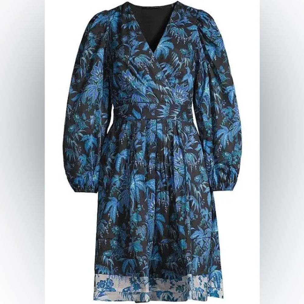 New with tag. Kobi Halperin Floral V-Neck Long Sleeve Dress in Blue and Black